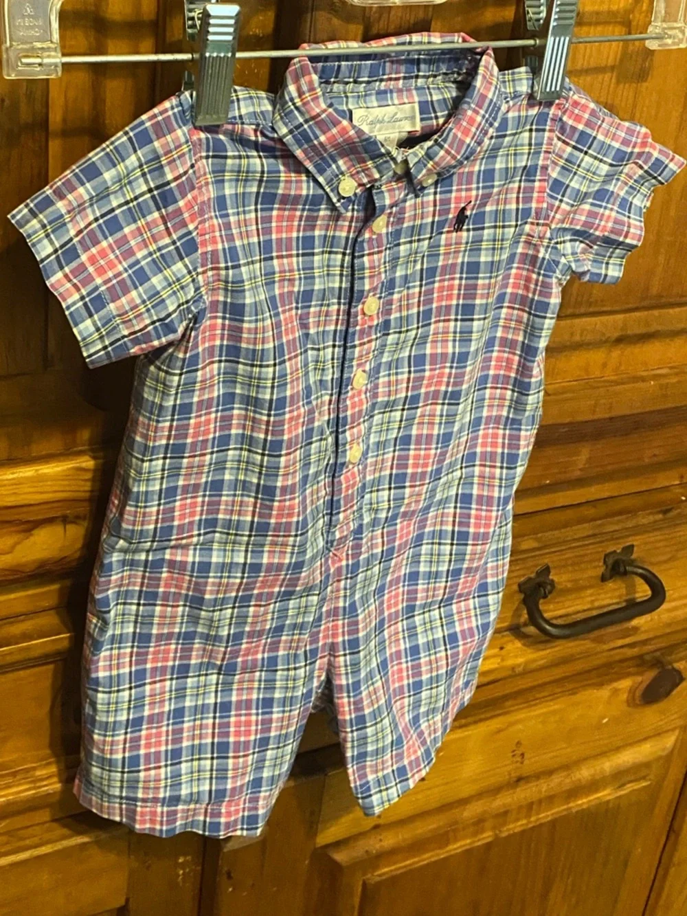 Ralph Lauren Baby Boy Plaid Short Sleeve Shortall Romper size 6 months